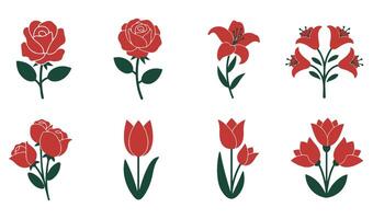 Simple and Elegant Floral Element Icon Set Illustration with Flat Design Flowers for Branding and Decorative Artwork vector