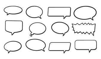 Hand Drawn Speech Bubble Icon Set Featuring Various Outline Style Chat Balloons for Comic Book Dialogue Message Boxes and Communication Graphics vector
