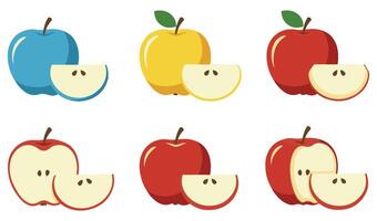 Versatile Apple Cut Sliced Set Icon Collection with Realistic and Minimalist Apple Art Suitable for Grocery Labels Juice Packaging and Dietary Infographics vector