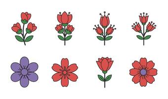 Minimalist Floral Element Icon Set Illustration with Bright and Flat Flower Designs for Seamless Pattern Creation vector