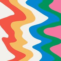 Retro psychedelic pattern with groovy geometric waves, warped grid. Bright 70s colors, fluid motion, hippie texture, funky surrealism. vector