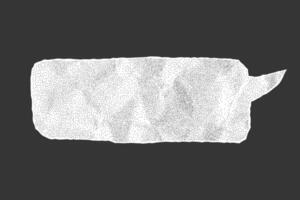 Dialogue balloon crafted from crumpled paper, perfect for banners. Halftone effect, dotted gritty texture and rugged torn edges on a notebook sheet. vector