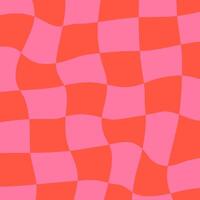 Distorted checkerboard with a retro psychedelic aesthetic, swirling geometric flow. Groovy grid effect, bold colors, vintage hippie style texture. vector