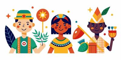 A group of people in different costumes and hats vector