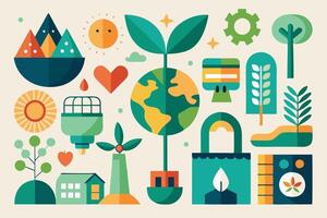An illustration of various types of eco-friendly items vector