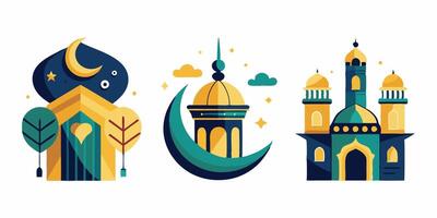 Islamic architecture set of icons vector