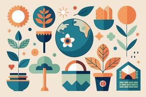 Earth day flat design elements illustration vector