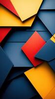 Colorful geometric shapes in layered arrangement creating a dynamic visual composition with bold contrasts photo