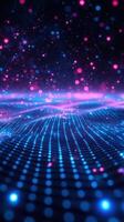 Colorful abstract digital landscape with glowing lights at night photo