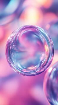 Colorful soap bubbles floating in a dreamy, pastel background during a sunny afternoon photo