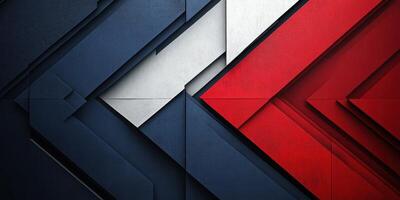 Geometric design with red, white, and blue colors featuring sharp angles and layered patterns photo