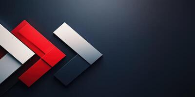 Geometric shapes in red, white, and gray create a modern abstract composition on a dark background photo