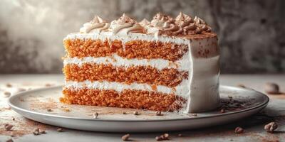 Indulge in a rich and fluffy layer cake with creamy frosting and a touch of cocoa, perfect for any celebration or dessert time photo