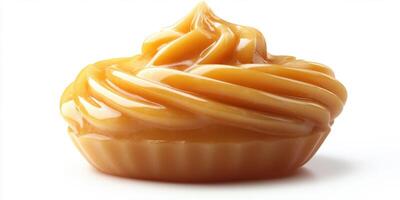 Creamy caramel swirl dessert showcases rich texture and glossy finish, tempting sweet lovers at any time of day photo