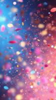 Colorful confetti floating in the air during a festive celebration at night in a lively atmosphere photo