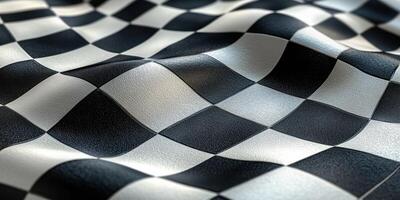 Black and white checkered fabric with texture creating waves in a close-up view photo