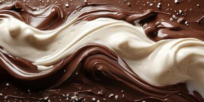 Rich creamy chocolate and vanilla swirl with a sprinkle of salt on a smooth surface photo