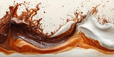 Colorful chocolate and cream swirl creates a visually stunning abstract effect in a captivating blend of textures and shapes photo