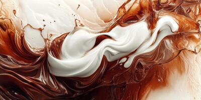 Swirling liquid textures creating an artistic blend of brown and white colors on a smooth surface photo