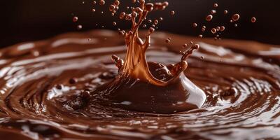 Captivating chocolate splash creates beautiful droplets in dark liquid waves during culinary experiment photo