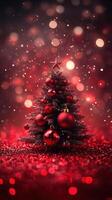 Decorative Christmas tree with red ornaments and glowing lights in a festive atmosphere photo