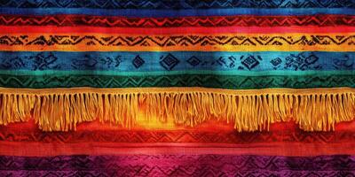 Colorful woven textile showcasing intricate patterns and vibrant hues in bright sunlight photo