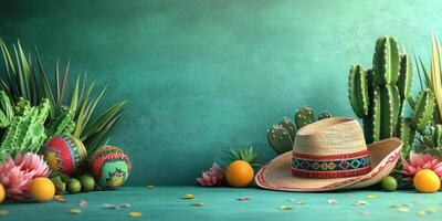 Colorful decorations featuring a sombrero and cacti create a vibrant fiesta atmosphere photo