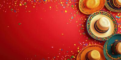 Colorful sombreros and confetti create a festive atmosphere for a celebration photo
