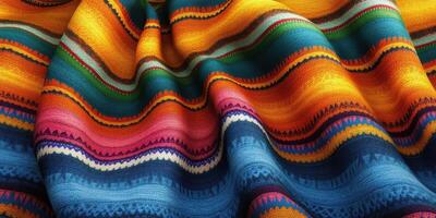 Colorful woven fabric with intricate patterns showcasing vibrant colors and textures in textile design photo