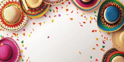 Colorful sombreros and festive confetti create a vibrant atmosphere for celebrations photo