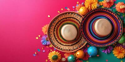 Colorful sombreros and festive decorations create a vibrant atmosphere for a lively celebration photo
