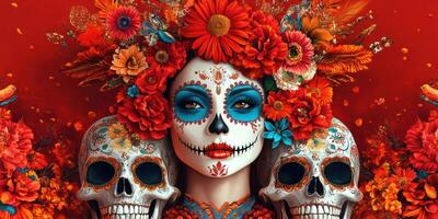 Celebrating life and death with vibrant colors and traditional elements during Day of the Dead festival photo