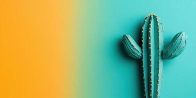 Digital artwork of a colorful cactus against a gradient background of orange and teal photo