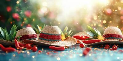 Colorful sombreros and vibrant decorations create a festive atmosphere in a lively outdoor setting photo