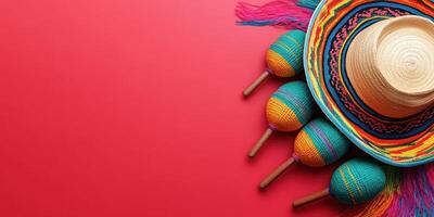 Vibrant sombrero and colorful maracas arranged together on a bright background showcasing festive traditions photo