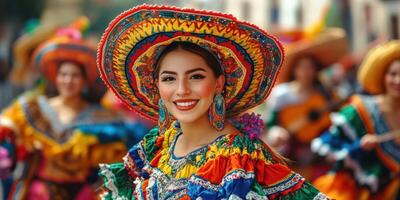 Vibrant celebration of traditional dance and culture in a colorful festival setting photo