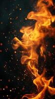 Dynamic flames dance in the dark, illuminating sparkles in an enchanting display of heat and light photo