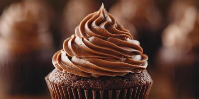 Delicious chocolate cupcake topped with rich swirls of frosting in a bakery setting during the day photo