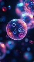 Colorful microscopic view of glowing cells illuminated against a dark background with a vibrant array of colors photo