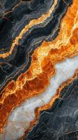 Colorful abstract marble design featuring bold oranges and deep blacks along with white accents created in a contemporary style photo