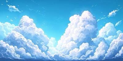 Beautiful fluffy clouds drifting under a bright blue sky during a sunny daytime in nature photo