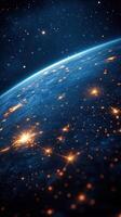 Vibrant view of Earth from space showcasing interconnected cities and stars photo