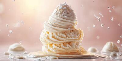 Delicious soft serve ice cream creation served in a delightful setting with splashes of water and creamy texture photo