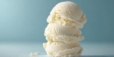 Ice cream scoops stacked on a blue background showcasing a delicious dessert option photo