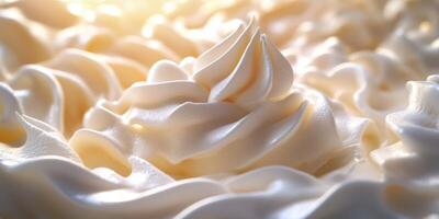 Creamy whipped topping swirls crafted with precision for desserts at a sunlit kitchen photo