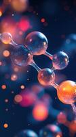 Molecular structure illuminated with vibrant colors showcasing intricate details of science at night photo