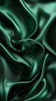 Elegant dark green silk fabric draped in a flowing pattern showcasing luxurious texture and sheen photo