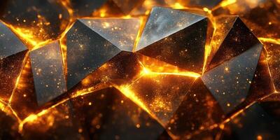 Glowing geometric shapes with a black and gold texture creating an abstract visual effect photo