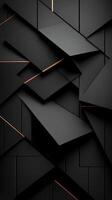 Black geometric patterns and shapes with hints of golden accents creating a modern artistic design photo