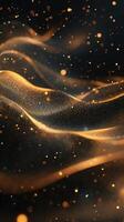 Golden particles swirl gracefully through a dark background creating a mesmerizing abstract effect during evening hours photo